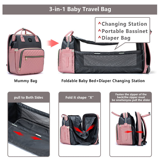 New Portable Foldable Baby Crib Diaper Bag - Multifunctional Maternity Backpack with Sunshade for Moms
