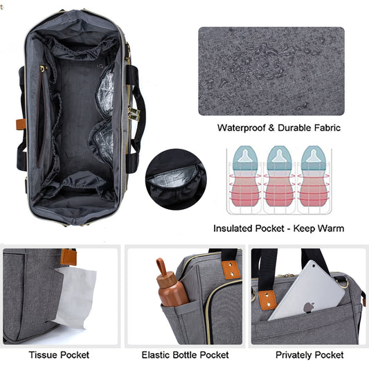 4-in-1 Baby Travel Bag with Changing Station – Includes Diaper Pad & Insulated Bottle Holder, Multifunctional Stroller & Luggage Bag, Water-Resistant Crossbody