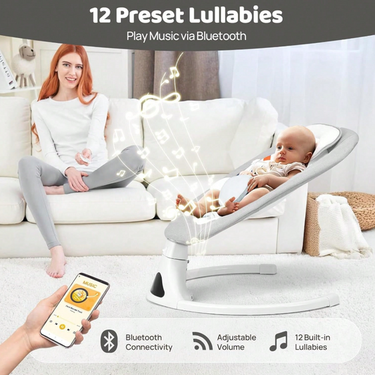 Remote Control Baby Swing – 5 Speed Electric Infant Rocker with Bluetooth & Lullabies, Portable Folding Chair for Newborn