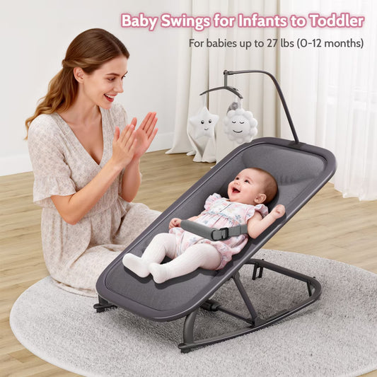 Baby Bouncer Folding Bouncer Seat Chair for Babies 0-9 Months with Toy Bar Gray