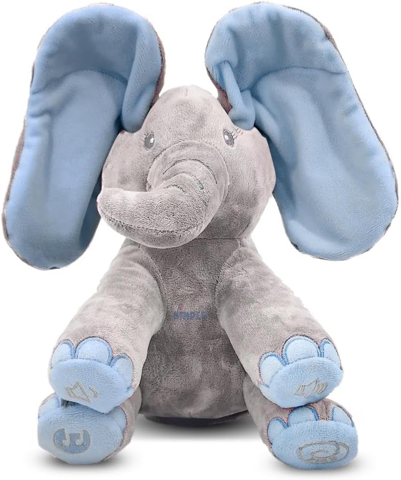Peek-A-Boo Elephant Plush Toy for Babies & Toddlers, Interactive Singing Stuffed Animal with Moving Ears, Musical Baby Gift