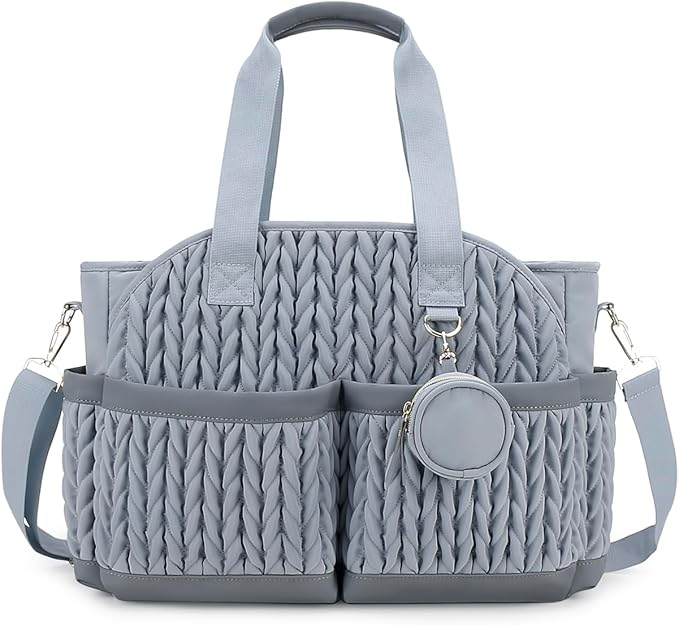 Diaper Tote Quilted Mommy Bag Function Maternity Baby Bag Diaper Changing Messenger with Shoulder Strap Wet Pocket