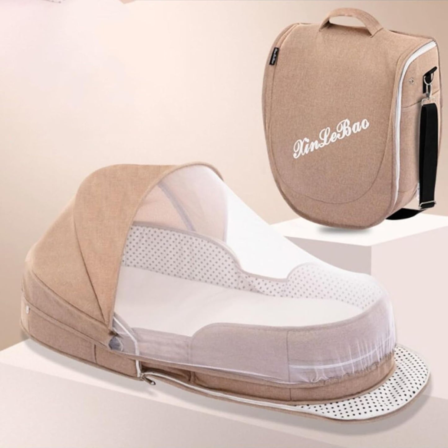 Folding Baby Travel Bassinet Portable Lightweight Travel Crib Baby Bed Co- Sleeper for Baby in Bed with Canopy and Mosquito Net