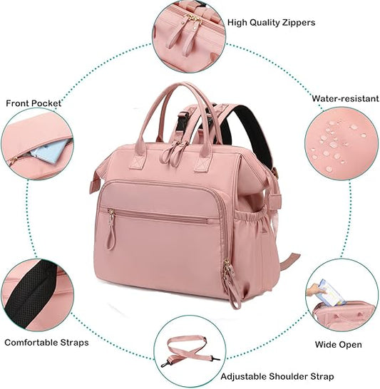Large Diaper Bag Tote, 14 Pockets Stylish Baby Bag with Stroller Clips and 3 Insulated Pockets, Baby Shower Essentials