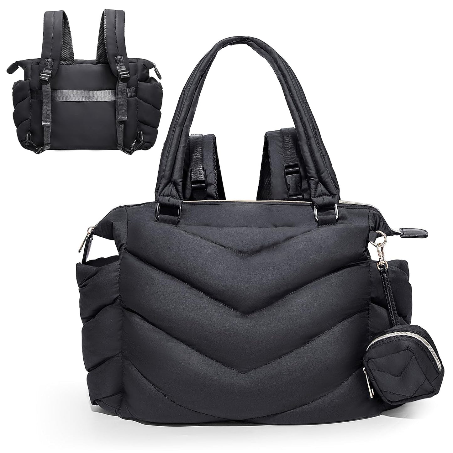 Diaper Bag Tote, Diaper Bag Backpack,Puffer Tote Bag with Pacifier Case, Lightweight Mommy for Hospital, Puffy with 10 Pockets