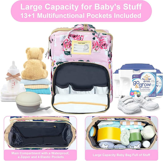Diaper Bag Backpack with Changing Station, Foldable for Bady Toddler, 3 in 1 Large Capacity Newborn Essentials Organizer with Stroller Hook