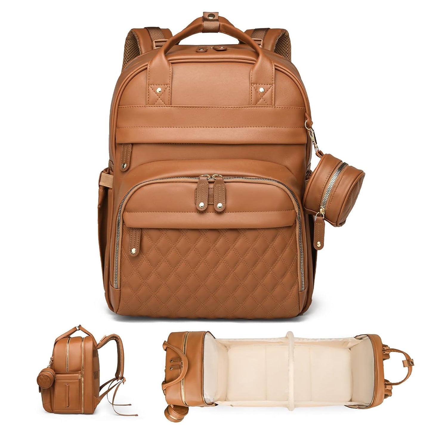 Leather Diaper Bags with Changing Station,Baby Bag,Large Capacity Diaper Bag Backpack