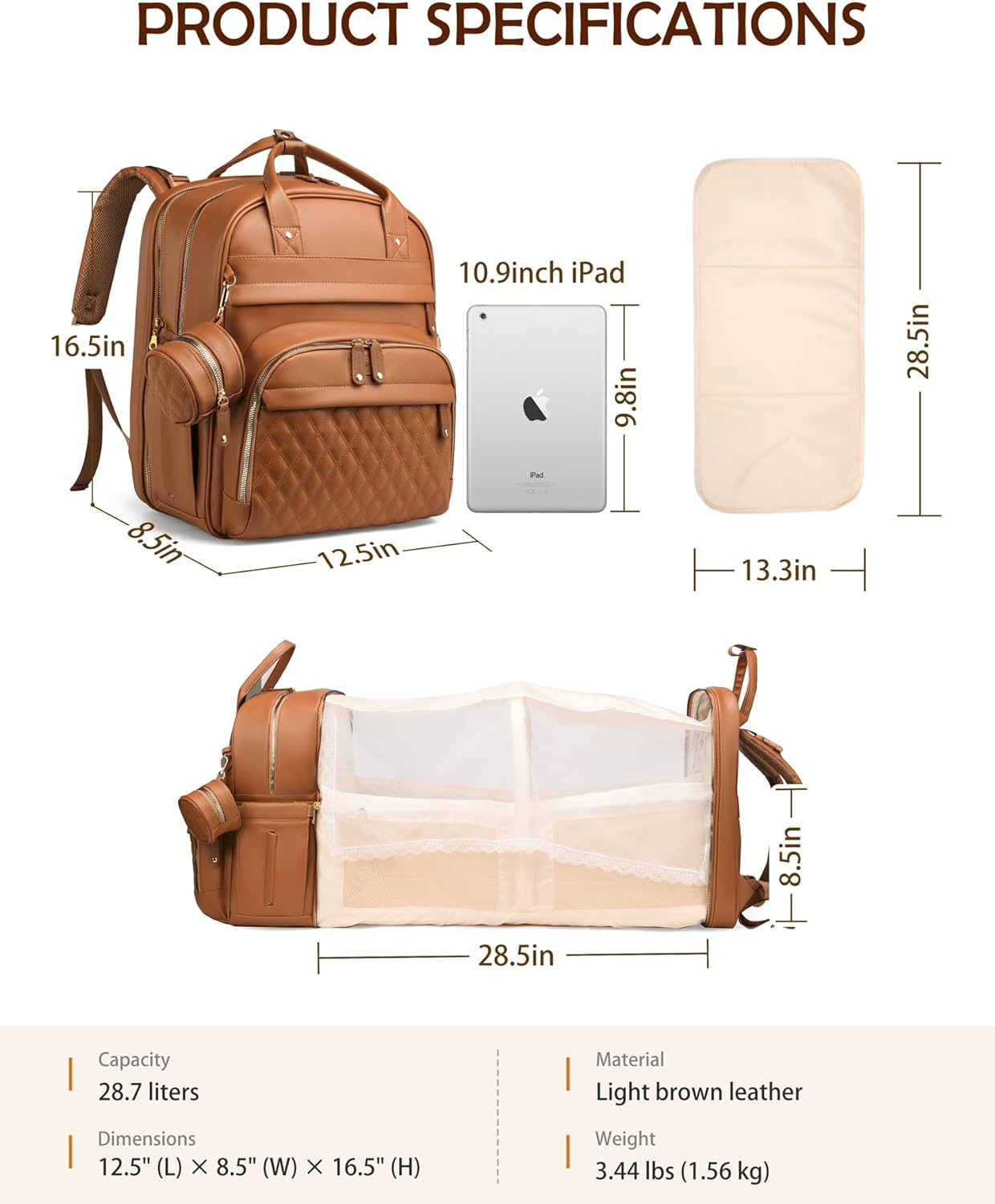 Large Diaper Bag Backpack,Waterproof Leather Diaper Bags Baby with Changing Station