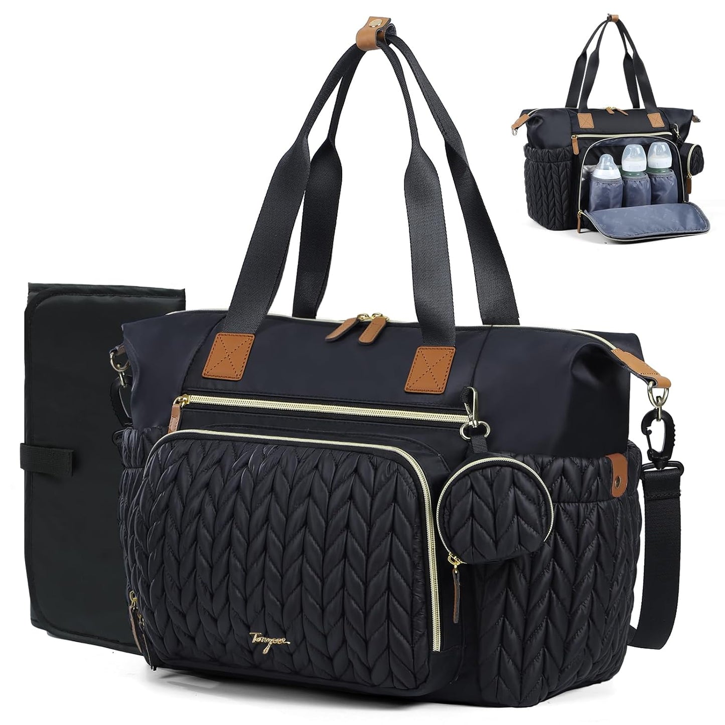 Large Diaper Bag Tote Waterproof – Hospital Bag for Labor Delivery with Changing Pad & Pacifier Case – Travel Maternity Baby Bag for Mom