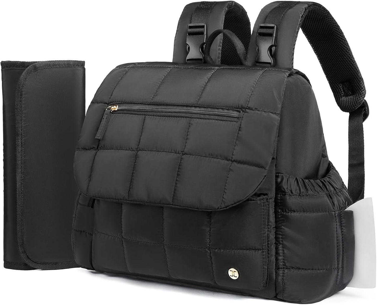 Diaper Bag Mini Diaper Backpack with Changing Pad, Puffer Baby Travel Bag with Insulated Pockets, Stroller Straps