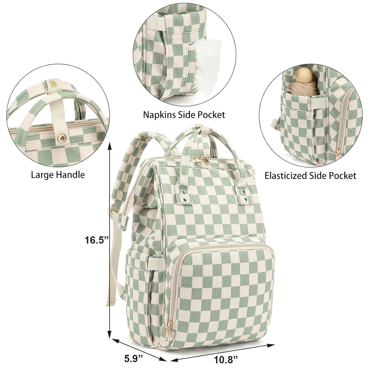 Baby Diaper Bag Backpack for Mom, Large Capacity Travel Nappy Bag for Boys & Girls with Stroller Straps