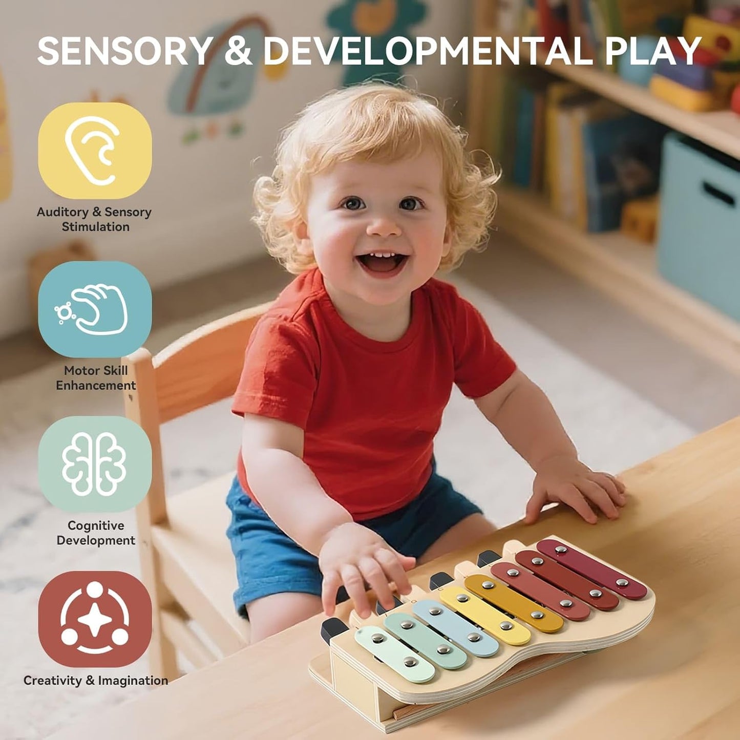 2-in-1 Wooden Piano Xylophone for Toddlers, Montessori Musical Learning Toy with Song Sheets