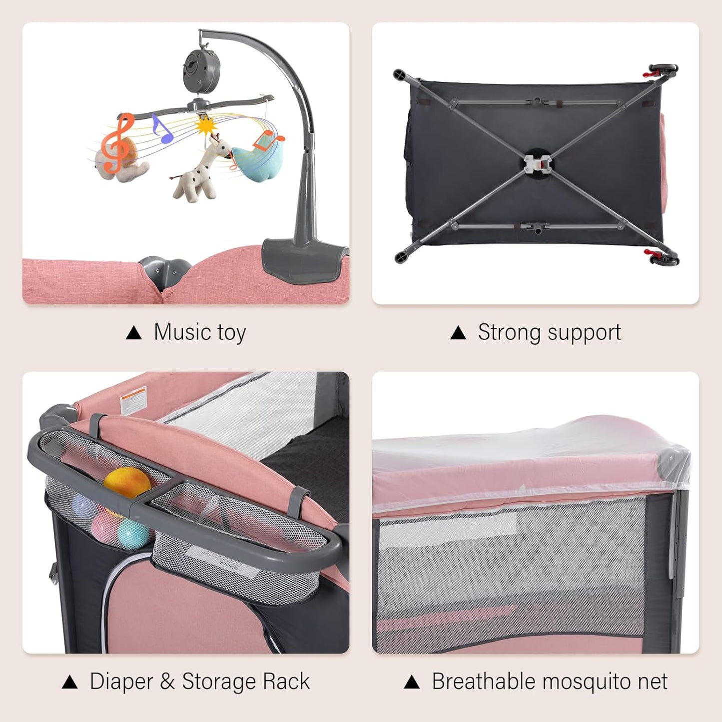 5 in 1 Infant Newborn Baby Crib Baby Bassinet with Changing Table,Pink