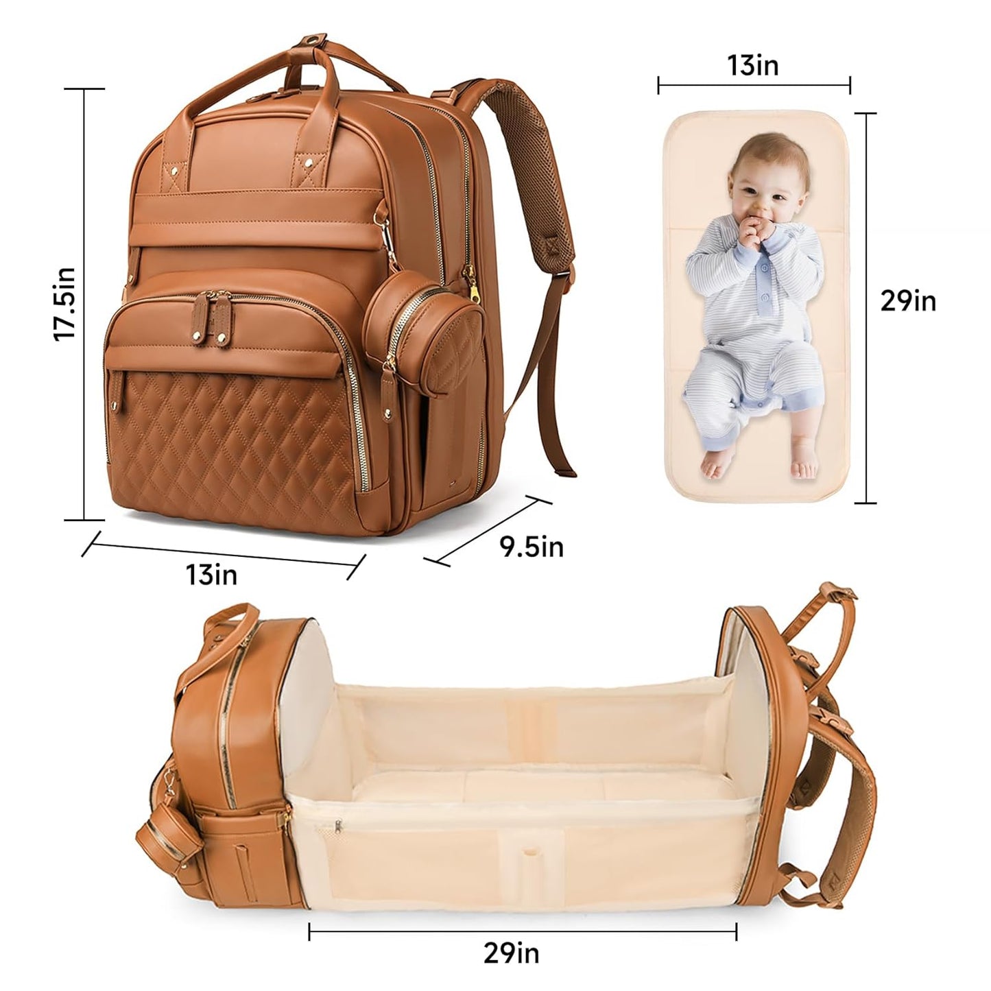 Leather Baby Diaper Bag with Changing Station,Newborn Essentials Must Haves