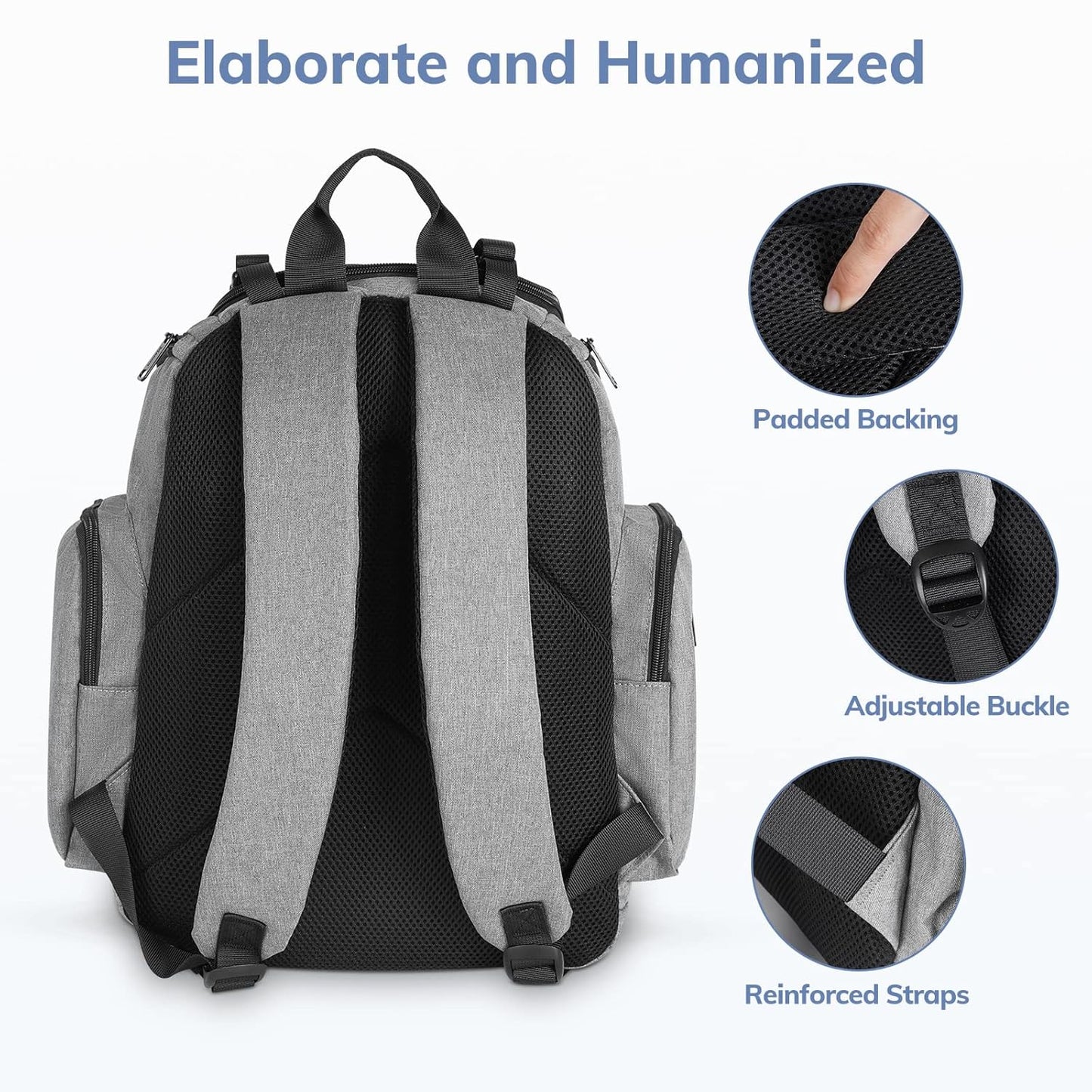 Diaper Bag Backpack, Large Multifunction Waterproof Travel Baby Changing Bag for Dad Mom with 4 Insulated Pockets and Stroller Straps