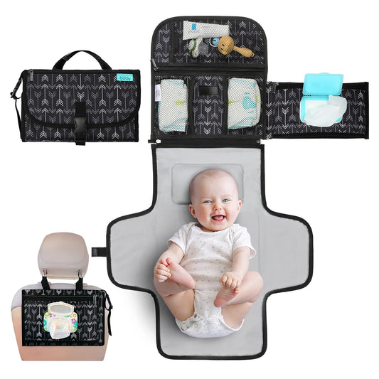 Baby Portable Diaper Changing Pad - Baby Diaper Changer Travel Bag with Wipes Pocket, Smart Design Portable Changing Mat, Infant Travel Station Kit, Gift for Newborn