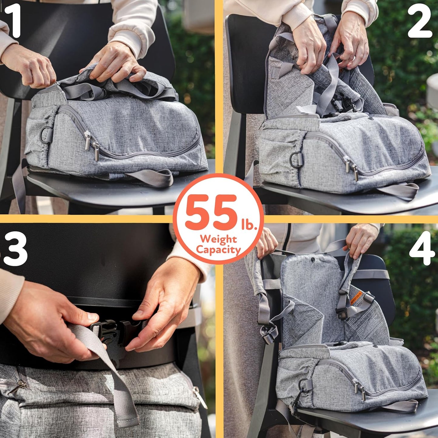 2-in-1 Backpack Booster Seat for Travel – Portable Baby Highchair with 5-Point Harness, Holds Up to 55 lbs