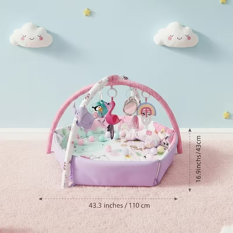 Baby Play & Crawling Mat with 5 Sensory Toys & Exercise Balls, Soft Floor Mat for Newborns And Infants