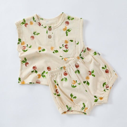 Baby Cotton 2-Piece Summer Outfit - Toddler Sleeveless T-Shirt & Shorts Set for Boys Girls