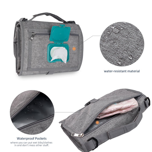 Portable Baby Changing Pad – Foldable Waterproof Diaper Changing Mat with Mesh Pockets & Detachable Pillow, On-the-Go Travel Essential for Mom & Dad