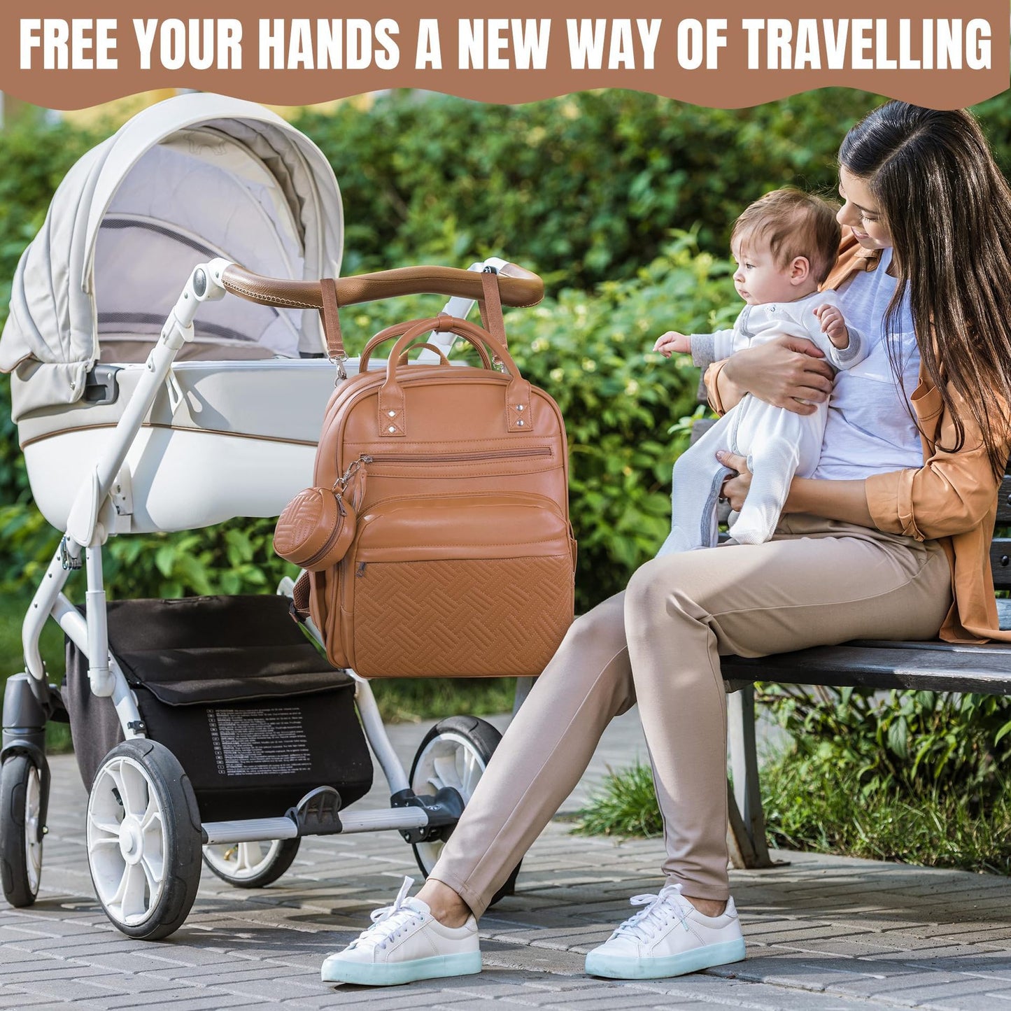 Large Diaper Bag Backpack,Waterproof Leather Diaper Bags Baby with Changing Station