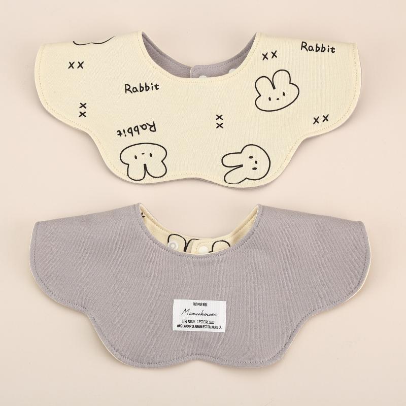 Gray Petal Style Drool Bibs - 100% Cotton Teething Bib with Snap Closure
