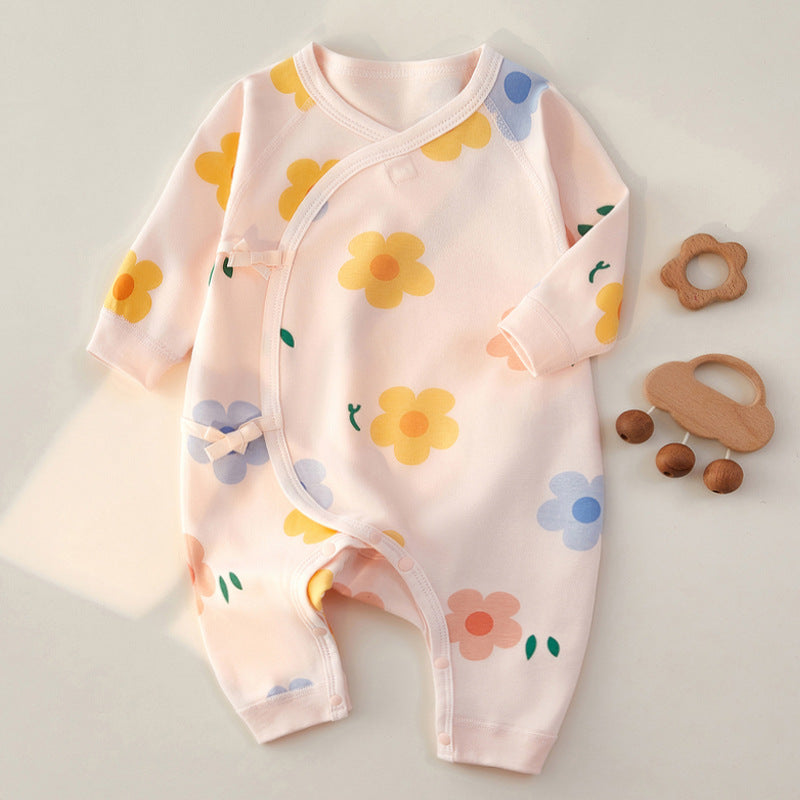 100% Cotton Autumn Newborn Baby Bodysuit -Floral Fragrance Full Pink