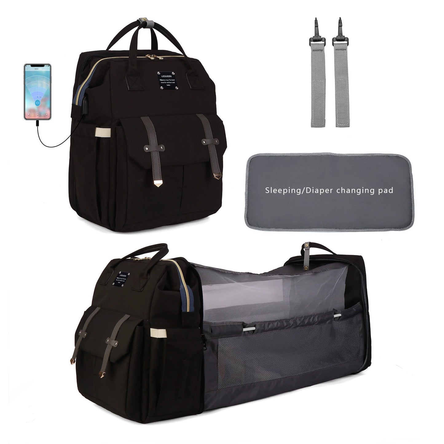 2025 New Portable Mommy Backpack with Changing Station ,Folding Lightweight Multi-functional Waterproof Diaper Backpack