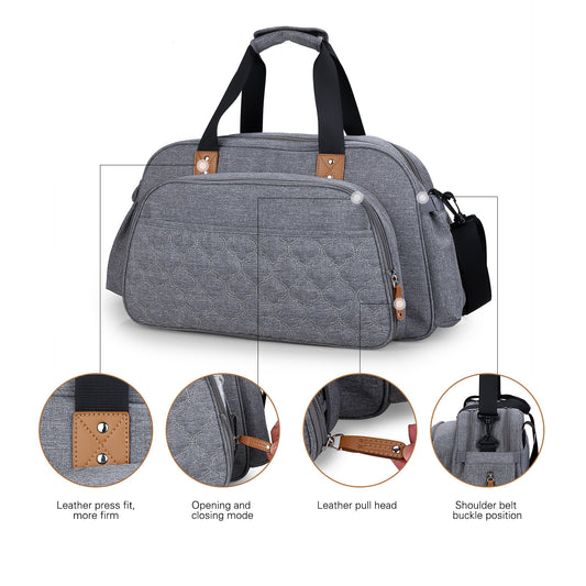 Quilted Diaper Bag Tote with Baby Bed– Foldable Portable Diaper Bag with Changing Pad