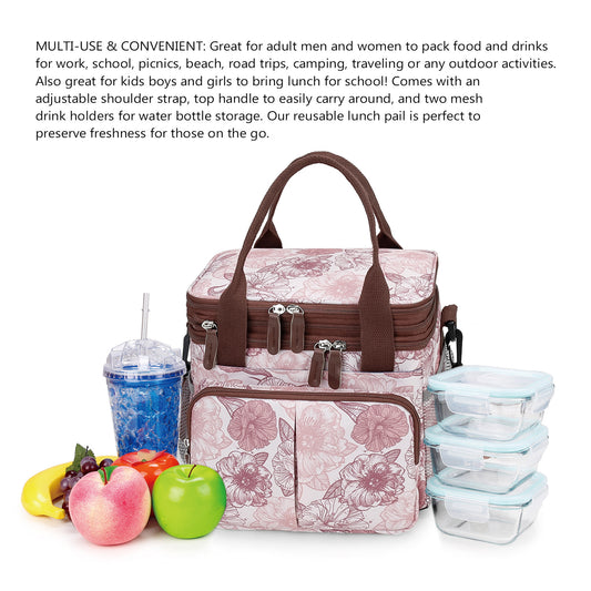 Insulated Breast Pump Bag Cooler – Dual Compartment Leakproof Lunch Tote, Portable Milk Storage Bag for Work & Travel (Floral Prints)