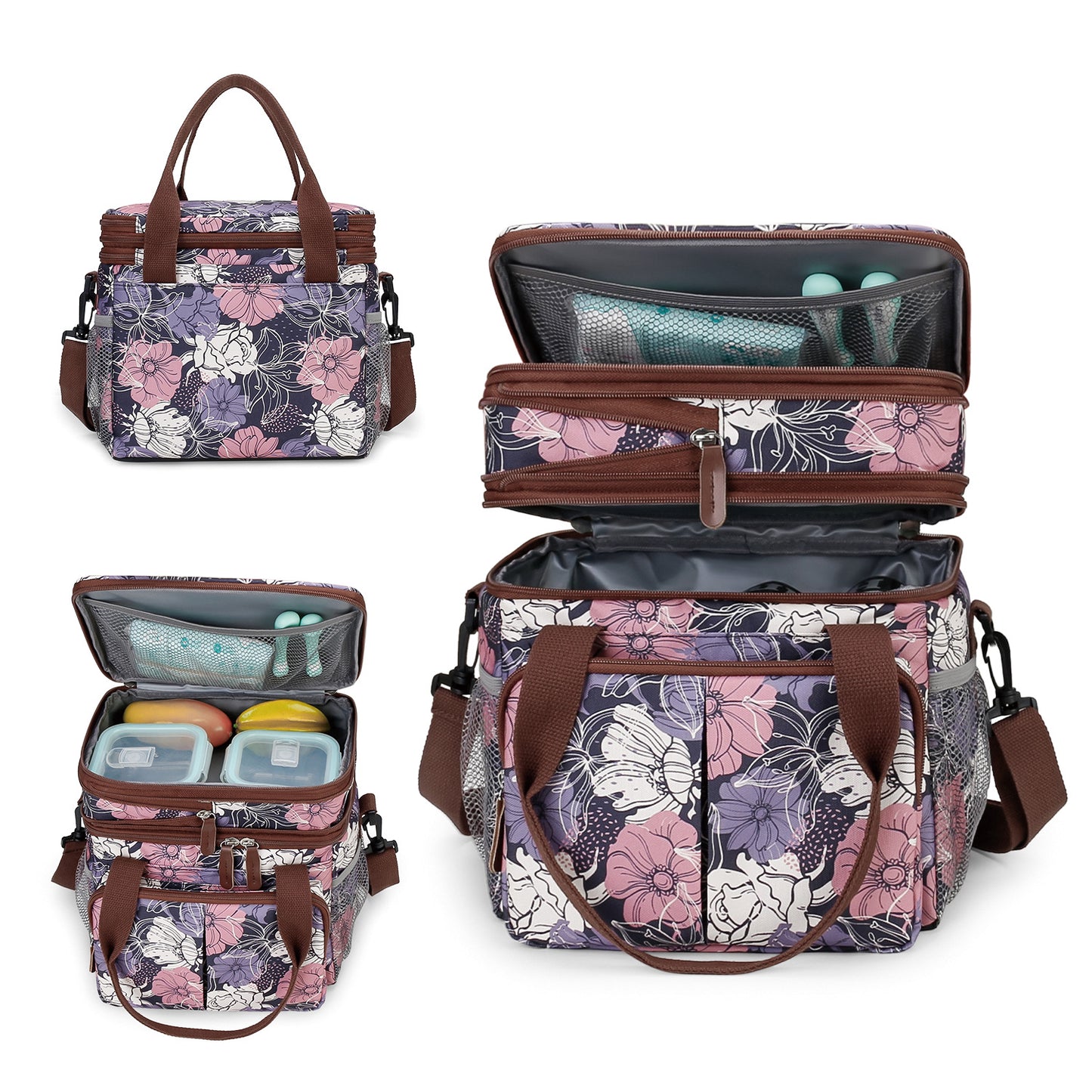 Insulated Breast Pump Bag Cooler – Dual Compartment Leakproof Lunch Tote, Portable Milk Storage Bag for Work & Travel (Floral Prints)