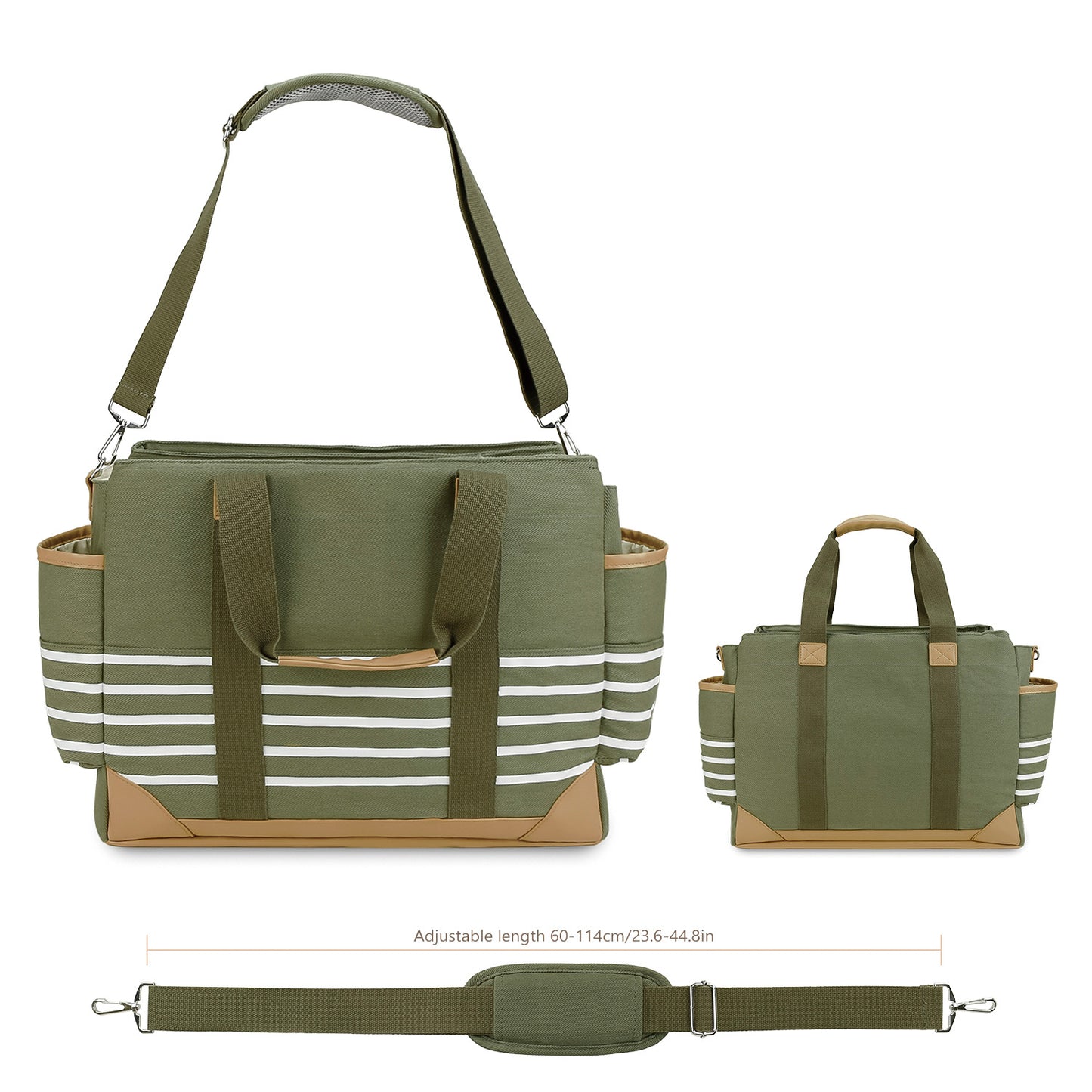 Canvas Diaper Bag Tote - Large Capacity Waterproof Mommy Bag with Stroller Straps, 2 Insulated Pockets & Magnetic Closure