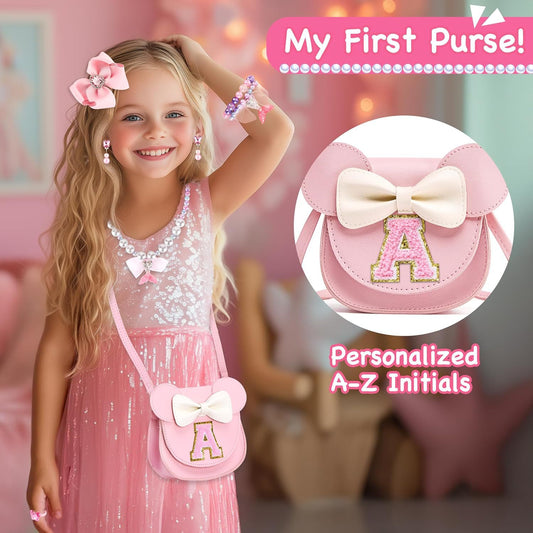 Personalized Girl's Purse Set for Toddlers - My First Wallet with Princess Jewelry, Dress Up Toy Gift for 3-6 Year Old (Custom Initial)