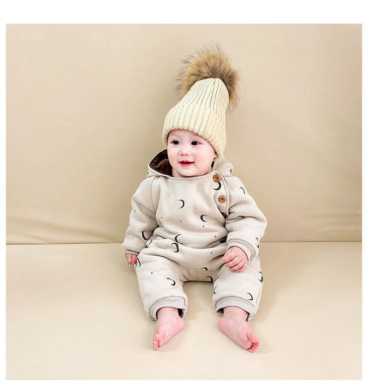 Baby Winter Romper - 3-Layer Thick Animal Print Jumpsuit for Infants