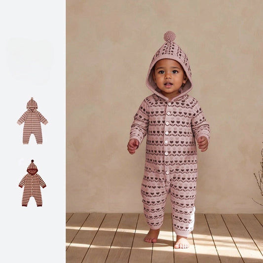 Christmas Plaid Baby Romper - Long Sleeve Knit Jumpsuit