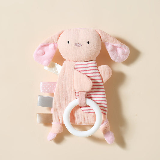 Soft Baby Security Blanket Toy - 3D Bump Fabric Lovey with Cotton Gauze, Lightweight Bunny & Fox Stuffed Animal for Newborn Sleep