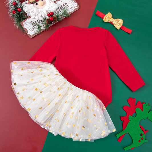 Christmas Baby 2-Piece Set - Printed Romper & Hat Outfit for Baby Newborn