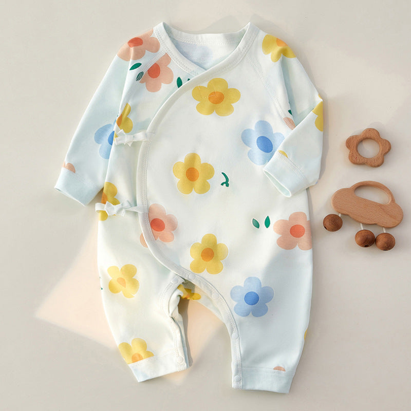 100% Cotton Autumn Newborn Baby Bodysuit -Floral Fragrance Full Blue