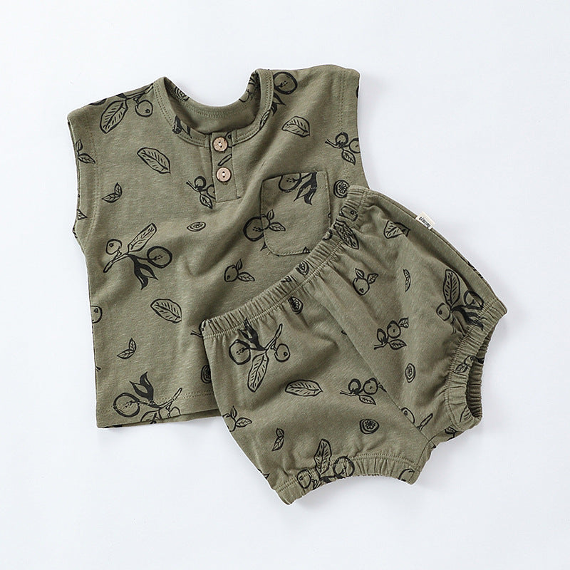 Baby Cotton 2-Piece Summer Outfit - Toddler Sleeveless T-Shirt & Shorts Set for Boys Girls