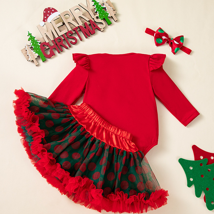 Christmas Baby Girl 3-Piece Set - Santa Dress Outfit with Romper & Skirt