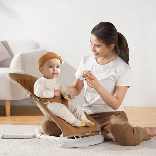 Baby Bouncer Folding Bouncer Seat Chair for Babies with 2 Reclining Angles Brown