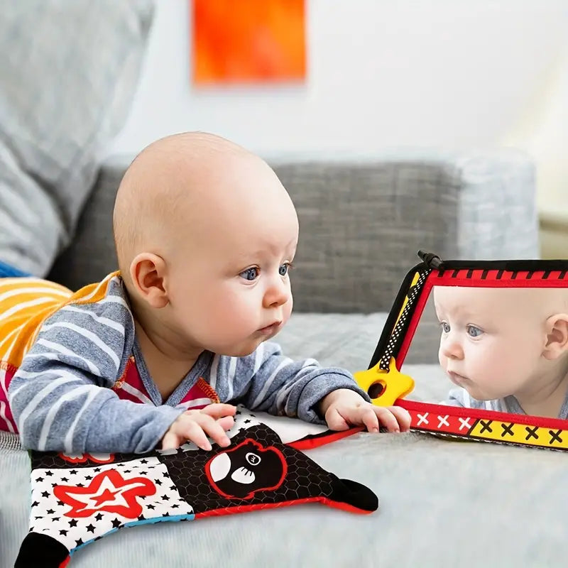Tummy Time/Baby Mirror Toys, Black and White High Contrast Tabletop Mount Baby Newborn Toys 0 3 6 Months Brain Development
