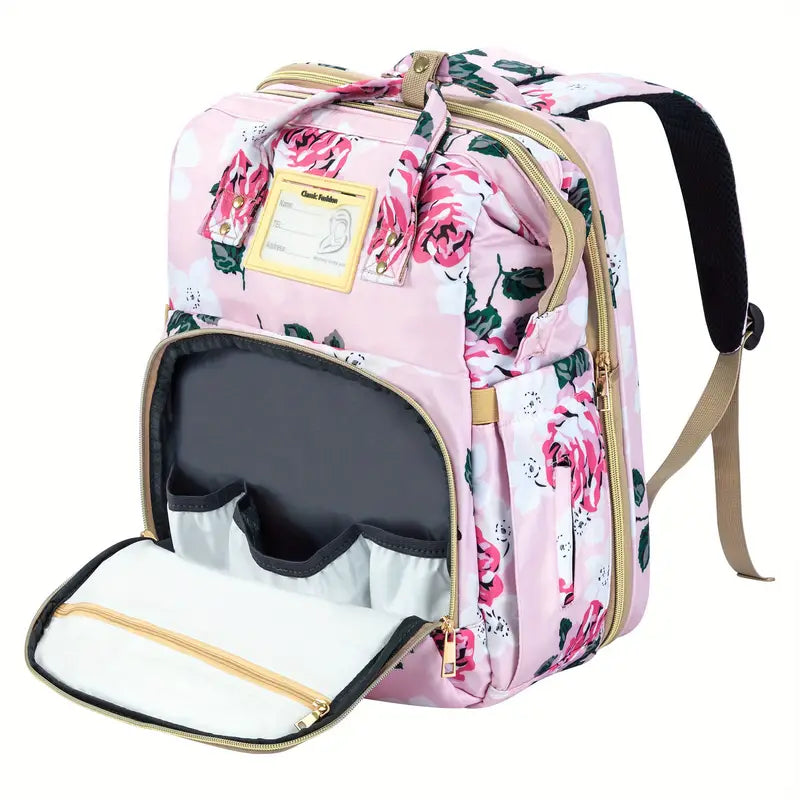 Large Capacity Diaper Bag with USB Charging Port, Multifunctional Foldable Baby Bed, Nappy Changing Backpack