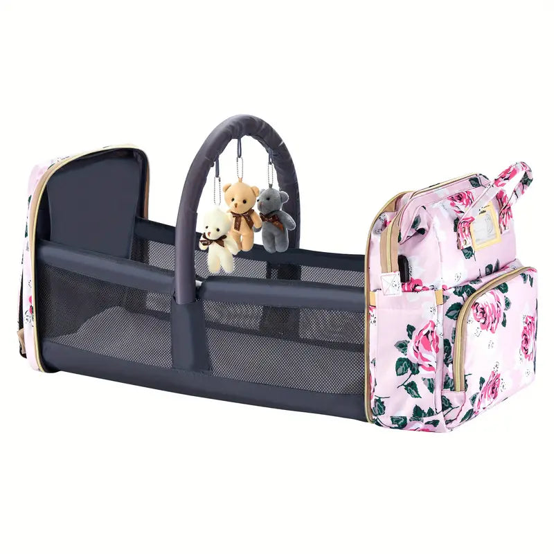 Large Capacity Diaper Bag with USB Charging Port, Multifunctional Foldable Baby Bed, Nappy Changing Backpack