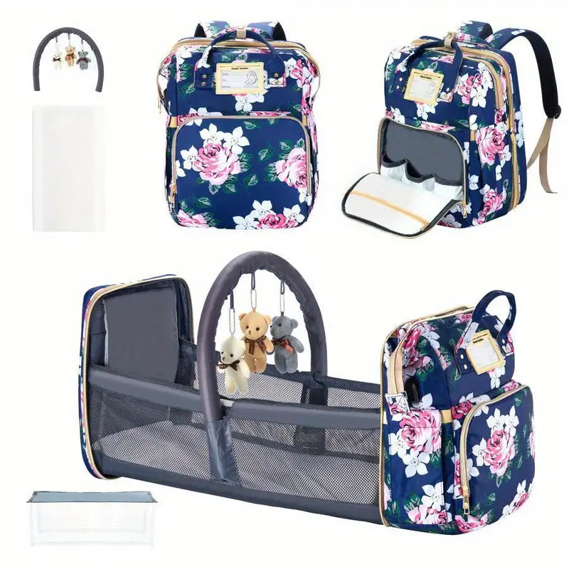 Large Capacity Diaper Bag with USB Charging Port, Multifunctional Foldable Baby Bed, Nappy Changing Backpack