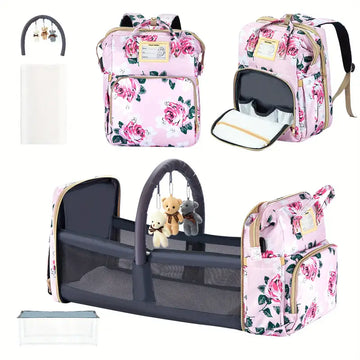 Large Capacity Diaper Bag with USB Charging Port, Multifunctional Foldable Baby Bed, Nappy Changing Backpack