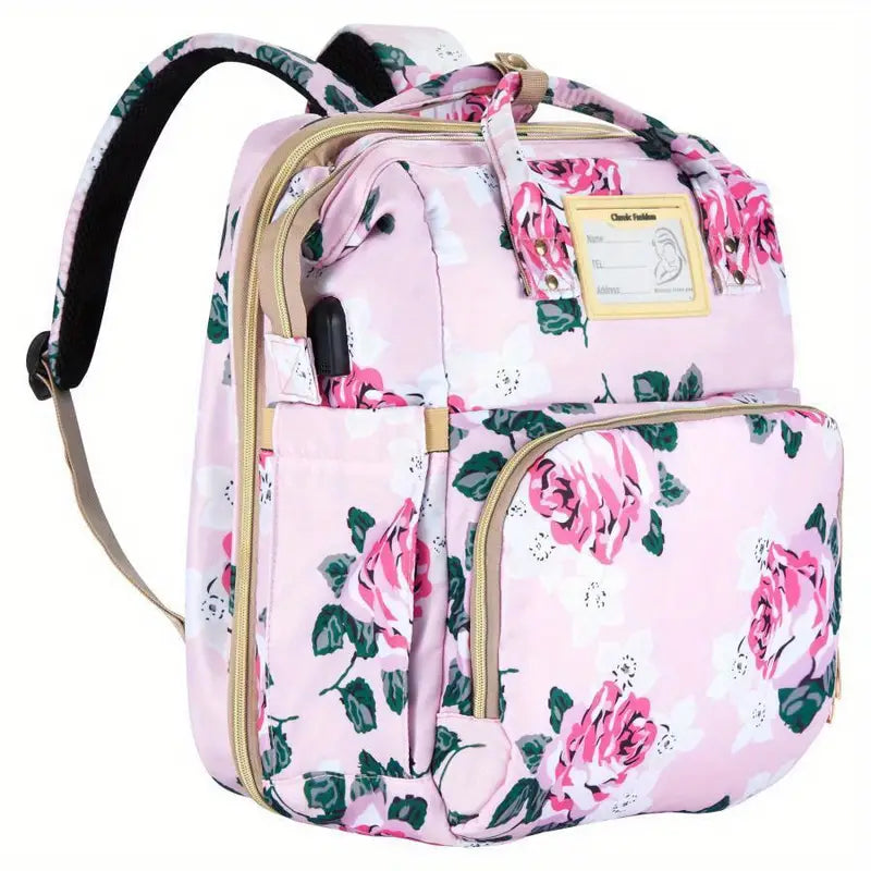 Large Capacity Diaper Bag with USB Charging Port, Multifunctional Foldable Baby Bed, Nappy Changing Backpack