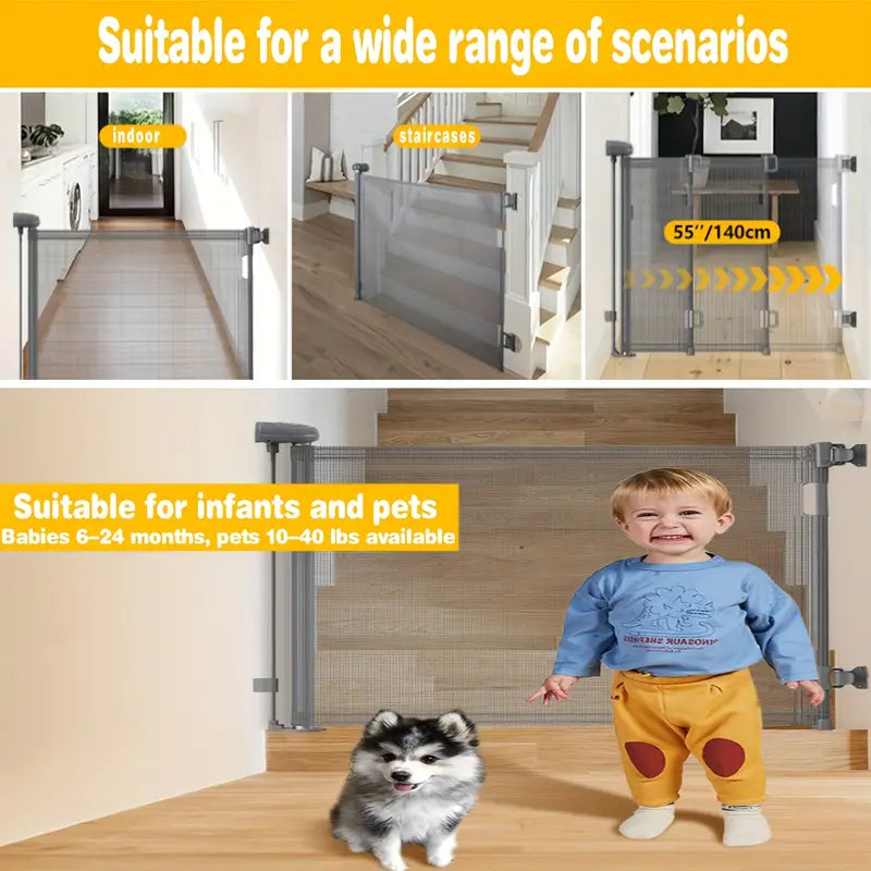 Baby Gate Retractable Gates for Stairs, Mesh Dog Gate for The House, Long Child Safety Gates for Doorways, Hallways, Cat Gate Indoor/Outdoor