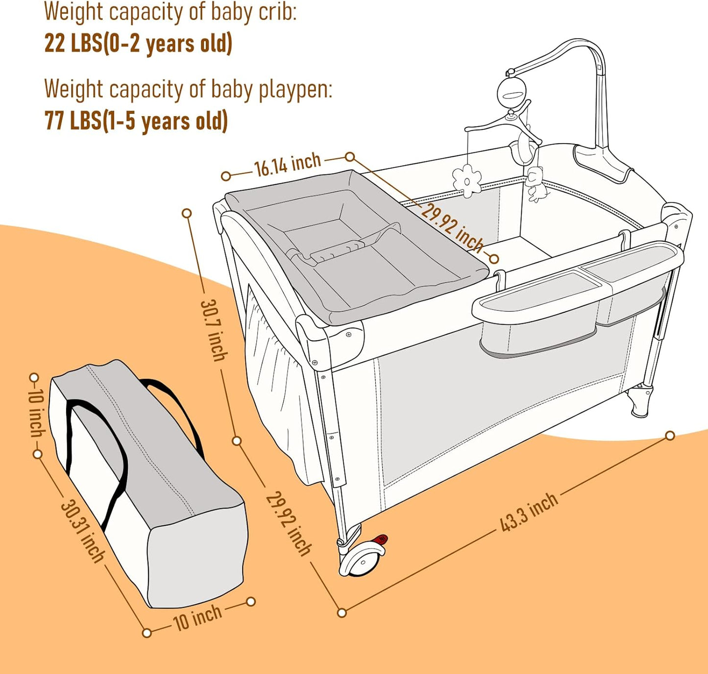 5 in 1 Baby Crib, Bedside Cribs, Pack and Play with Bassinet and Changing Table