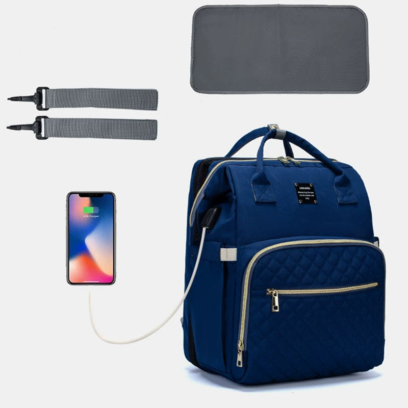 New Portable Foldable Baby Crib Diaper Bag - Multifunctional Maternity Backpack with Sunshade for Moms